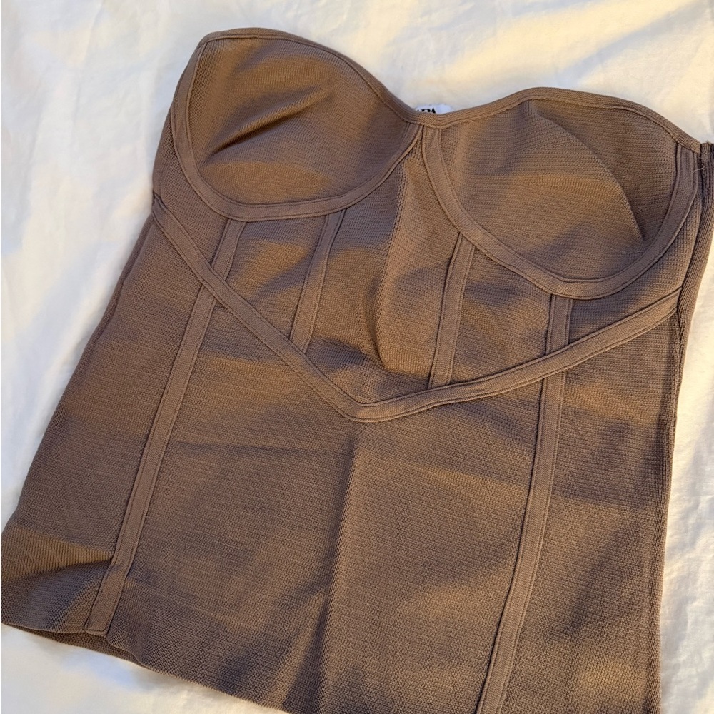 Strapless Bandage Bustier Top in Taupe